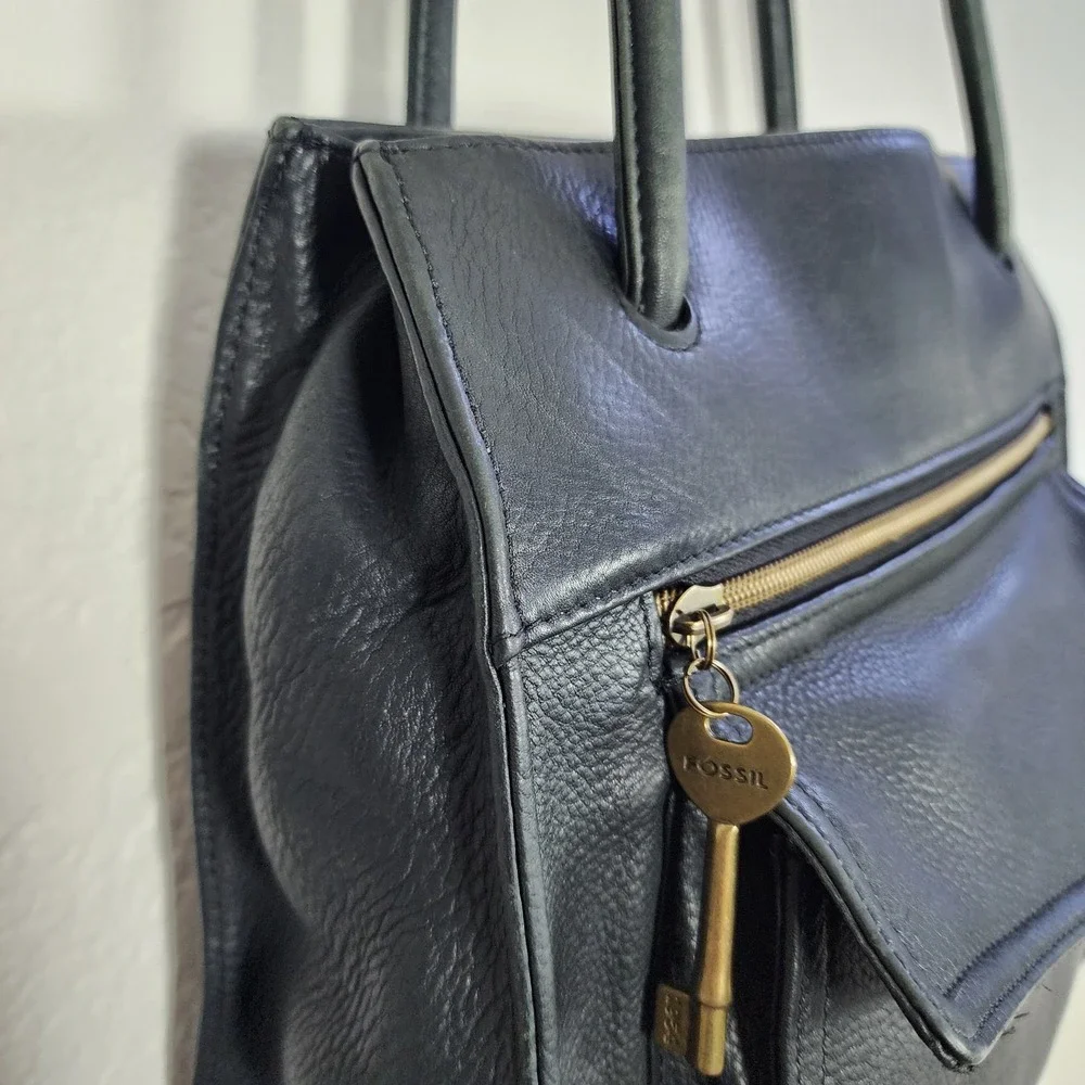 Vintage Fossil Black Pebbled Leather Shoulder bag Hand bag Purse 75082 11X11